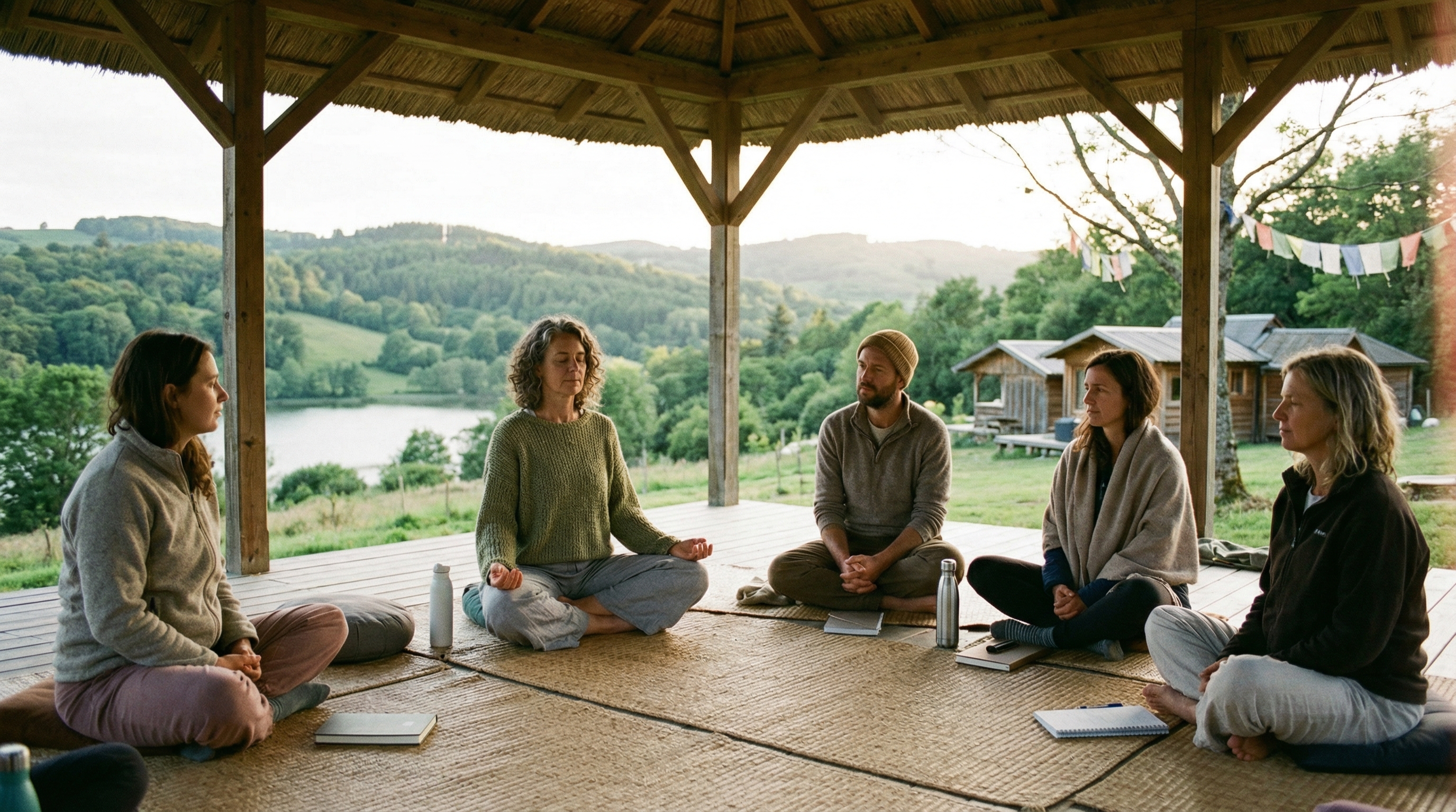 Grupo de personas en retiro espiritual al aire libre